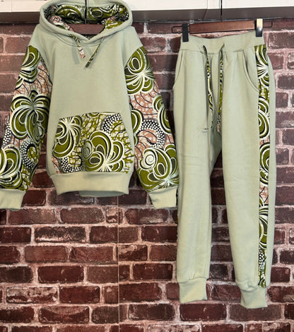 Ensemble jogging garçon ou fille - Taille 8 ans - wax vert olive et détails dorés