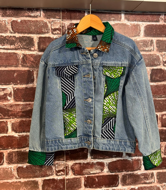 Veste en jean clair - Taille 6 ans - wax vert