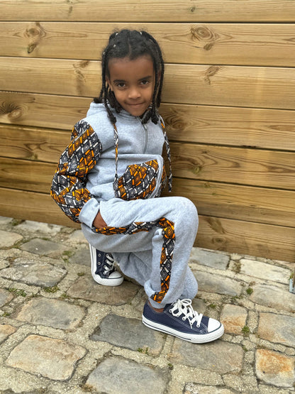 Ensemble jogging fille ou garçon - Taille 8 ans - gris et wax orange