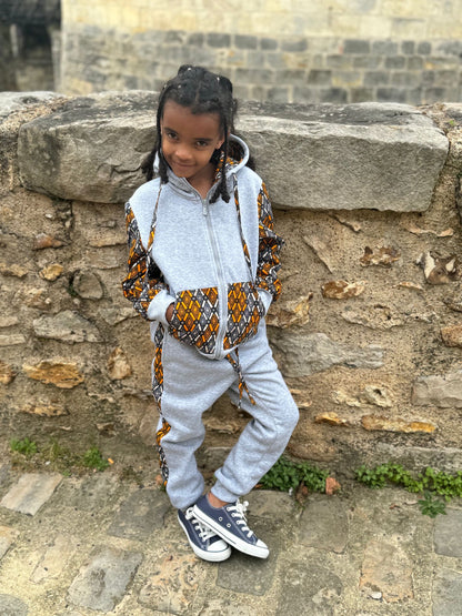 Ensemble jogging fille ou garçon - Taille 8 ans - gris et wax orange