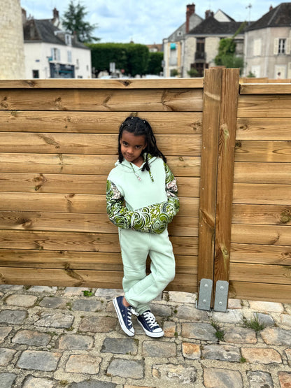 Ensemble jogging garçon ou fille - Taille 8 ans - wax vert olive et détails dorés